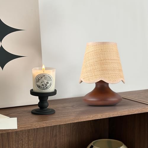 TAKEGO Small Table Lamp with Wooden Base, Rattan Lamp Shade Mini Bedside Wood Lamp, Viantage Farmhouse Table Lamp, Mini Nightstand Light for Kitchen Counter, Bookshelf Lamp, Living Room, Dorm, Office - Image 7
