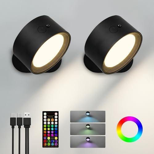 RGB Wall Sconces, Rechargeable Magnetic Lights with Remote, 2 Pack by AMETHEUS