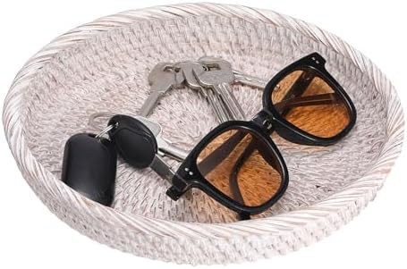 Hipiwe Round Key Basket Bowl for Entryway, 9" Decorative Wicker Rattan Tray by Hipiwe