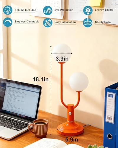 Lightdot Orange Table Lamp Dimmable Vintage Globe Lamp G9 2 Bulbs Included - Image 5