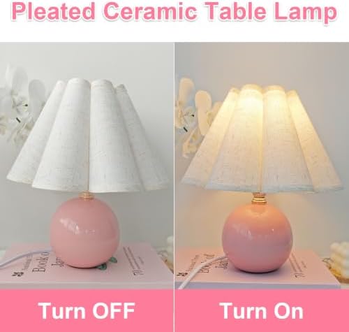 Small Ceramic Table Lamp, 11.5'' Cute Scalloped Lamp (Pink) - Image 2