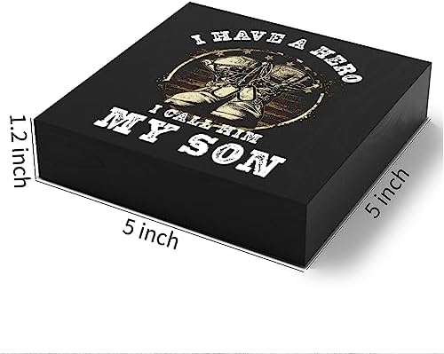 Woght Son Gifts Wooden Box Sign Plaque I have a Hero Call Him My Son Wood Box Sign Rustic Art Home Shelf Desk Decor 5 X 5 Inches - Image 2