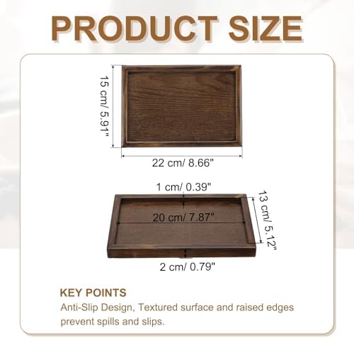 Wooden Serving Tray Rectangular Wood Serving Tray Decorative Platter, 8.7x5.9 Inch Fit for Home Decor Kitchen Coffee Table Candle Holder, (Brown) - Image 2