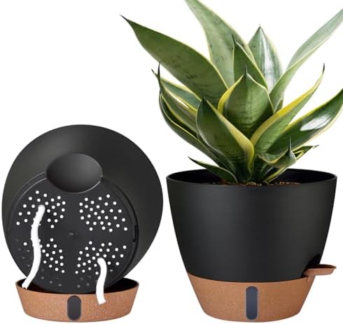 2 Pack 10 inch Self Watering Planters, PP Plastic Plant Pots for Outdoor by Montresor