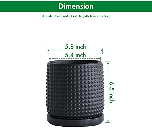 D'vine Dev Beaded Ceramic Pot with Saucer, 6 in, Ebony Matte, 27-C-X-6 - Image 3