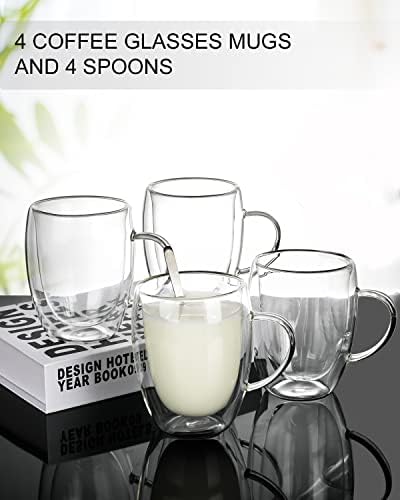 LIBWYS 4 Pack Double Walled Coffee Cups Glasses Mug 12oz Borosilicate Glass - Image 2