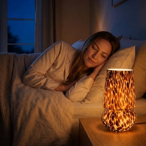 9.8″ Mushroom Glass Table Lamp, Dimmable Modern Beside Lamp, Tortoiseshell - Image 6