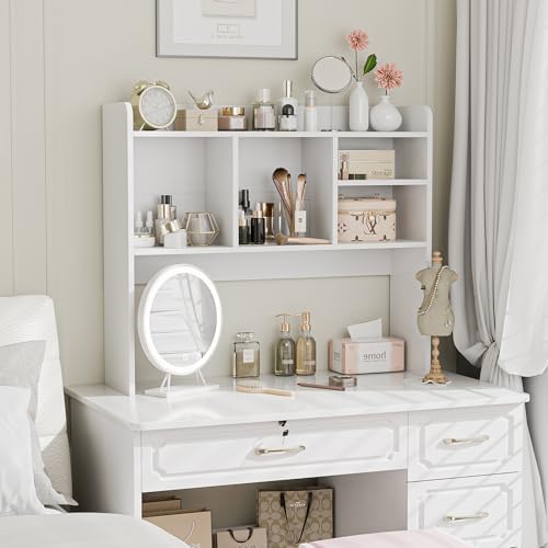 Nova Microdermabrasion Wooden Desktop Bookshelf with 6 Shelves–3-Tier Desk Organizer Hutch for Computer Desk, Home or Office (White) - Image 2