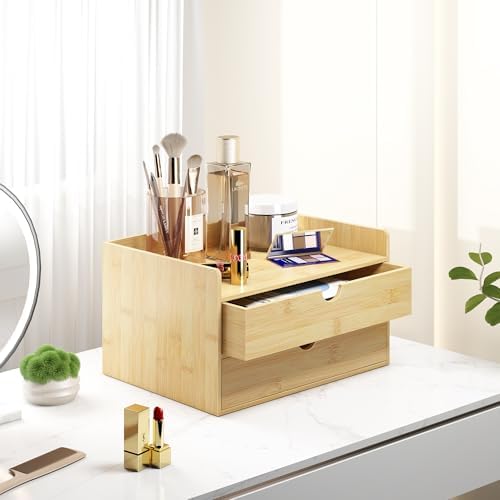 Wisuce Bamboo Desk Drawer Organizer, 2 Drawer Desktop Organizer with Drawers Tabletop Storage Organization Box for Office Home Toiletries Supplies Vanity, No Assembly Required - Image 4