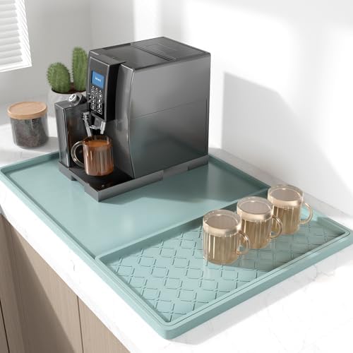 Rnivvi Silicone Coffee Mat, 16" x 24" Waterproof Raised Edge Coffee Bar Mats for Espresso Machine Station Accessories, Heat Resistant Detachable Dish Drying Pad for Kitchen Counter, Shadow Green by Rnivvi