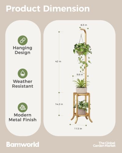 Bamworld Hanging Plant Stand Metal Plant Holder for Multiple Plants Gold - Image 2