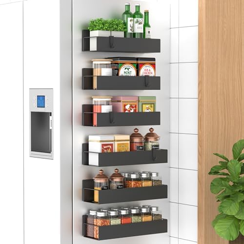 HuggieGems Metal Magnetic Spice Rack for Refrigerator Black, 6 Pack by HuggieGems