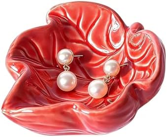 3.5' Red Cute Leaves Ceramic Jewelry Tray for Dressing Table by Zaposcca