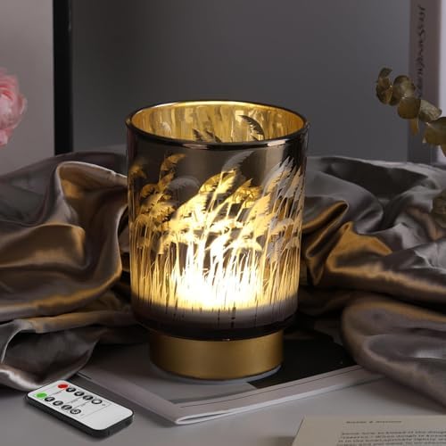 Eywamage Small Battery Operated Table Lamp with Remote, Pampas Cordless Glass Accent Lamp Lights for Bedroom Kitchen Living Room by EywamageCandles
