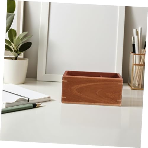 Rustic Brown Wooden Desk Organizer 7.9 X 3.8 X 3.2 Inches Rectangular Storage Box with Compartments for Office Supplies, Remote Controls, and Makeup Brushes, Decorative Wood - Image 5