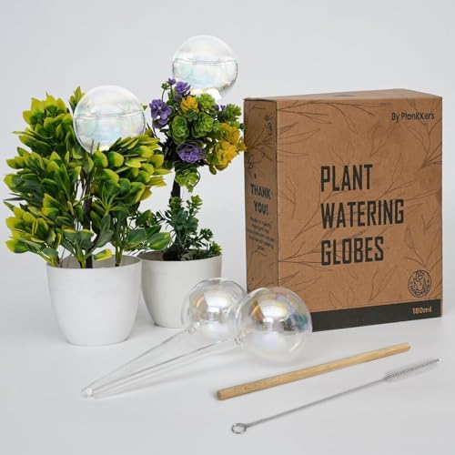 Iridescent Self Watering Globes, Glass Rainbow Plant Watering Globes, Self Watering Planter Insert, Automatic Plant Waterer Indoor (Large-4 Pcs Iridescent, Large) by Plankkers