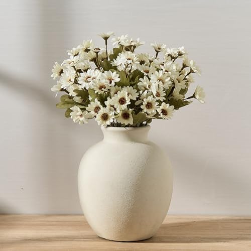 SIDUCAL Ceramic Decorative Flower Vase | 7.48 Inch Pottery Rustic Farmhouse Boho Vase for Home Decor, Table, Living Room, Bathroom, Coffee Desk, Shelf, Mantel Decoration, Wedding, White - Image 5