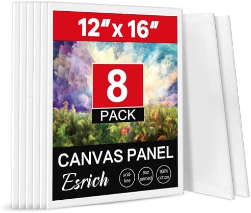 ESRICH Canvas Boards for Painting 12x16 Inch, 8 Pack Canvases for Painting Cotton Primed Acid Free Large Blank Canvas Panels for Oil Paint, Watercolor, Acrylic Paint, Gouache and Tempera. by ESRICH