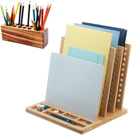Bamboo Desk Organizer Set – 3-Tier File Holder with Magnetic Board + Solid Wood Pen Holder Cup | Stylish Office Desk Organization System by HoffengWell