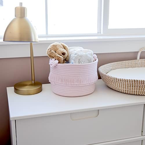 NaturalCozy 3-Piece Decorative Storage Basket Set – Pink Cotton Rope Small Woven Baskets for Organizing for Nursery Baby Stuff, Gift, Vanity, Montessori, Dog Cat Toy Bin, Planter, Bathroom Shelves - Image 3
