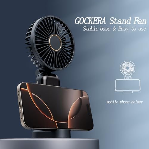 GOCKERA Portable Fan, 4200mAh Battery Operated Fan, 5 Speeds&Digital Display, Makeup Fans for Women with Base, 180°Foldable 3in1 Handheld/Neck/Desk Fan for Outdoor Indoor,Ultra Quiet (Black) - Image 5
