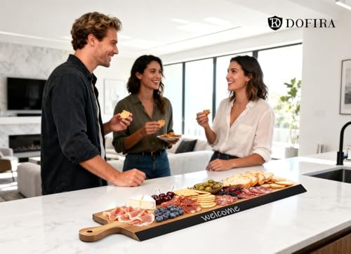 32" Acacia Charcuterie Board with Handle – Extra Long Serving Platter with Chalkboard Edge for Cheese, Meat & Appetizers – Large Wooden Kitchen Board for Parties, Gatherings & Home Decor - Image 2