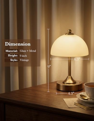 ROTTOGOON Cordless Table Lamp, 5200mAh Gold Rechargeable Battery Operated Lamp, 3-Way Dimmable Touch Lamps, Small Glass Bedside Nightstand Light for Bedroom Dining Table Living Room - Image 6