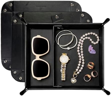 UnionBasic Medium Valet Tray, Jewelry Tray for Rings Watches Earrings, Entryway Catchall Caddy for Coins Keys Change, Nightstand Bedside Valet Holder, Trays for Electronic Gadgets, Black Plus by UnionBasic