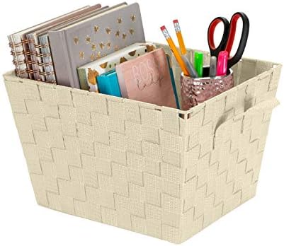 Simplify Medium Woven Strap Tote | Decorative Storage Basket | 2 Handles | Organization | Closet | Bedroom | Bathroom | Nursery | Accessories | Toys | Gifts | 4 Pack | Ivory - Image 2
