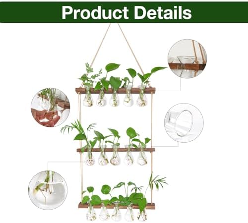 XXXFLOWER Wall Hanging Propagation Station 5 Bulb Vase 3 Tiers Brown - Image 3