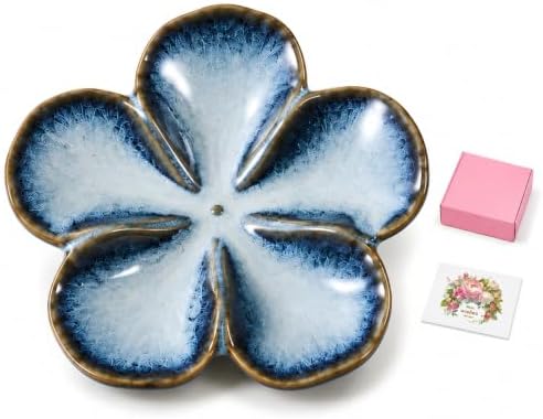 Ceramic Flower Jewelry Ring Trinket Dish Tray, Gift for Women, Glacier Blue by Rfirady