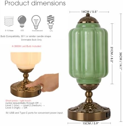Vintage Touch Table Lamp, Milk Glass Shade with Metal Base, 3 Way Dimmable Desk Light with USB Charging Ports, Retro Lamp for Living Room Bedroom Bedside Nightstand - Image 2