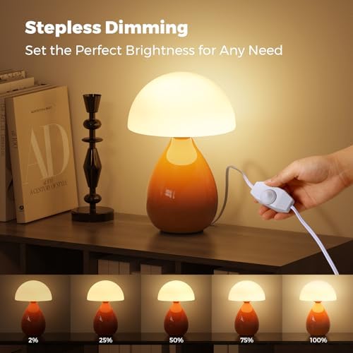 Mushroom Lamp, Vintage Small Table Lamp for Bedroom, Ice Crack Ceramic LED Night Light for Kids, Mid Century Modern Bedside Lamp for Nightstand, Living Room, Home Decor Gift Ideas for Women, Orange - Image 4
