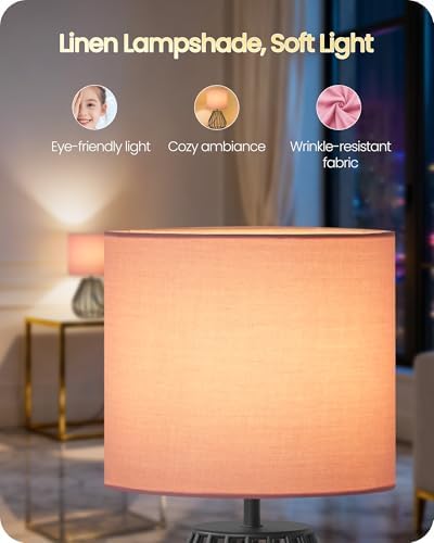 Pink Table Lamp for Girls' Room, Modern Small Bedside Lamp with Pink Linen Lampshade & Black Metal Base, 2700K LED Bulb Included, Decorative Nightstand Lamp for Bedroom, Entryway, P06TL05 - Image 6