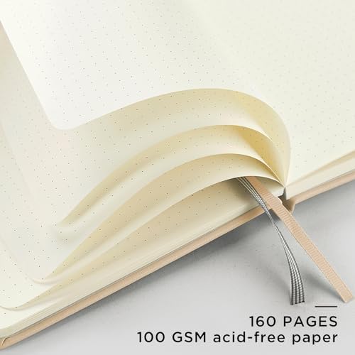 &And Per Se Dotted Journal Notebook, A5 Hardcover Leather Bullet Dotted Journal, 160 Pages 100 gsm Thick Dotted Paper，3 Stickers Included for Women Men, Work Office or School - 5.7'' x 8.3'' (Light - Image 4