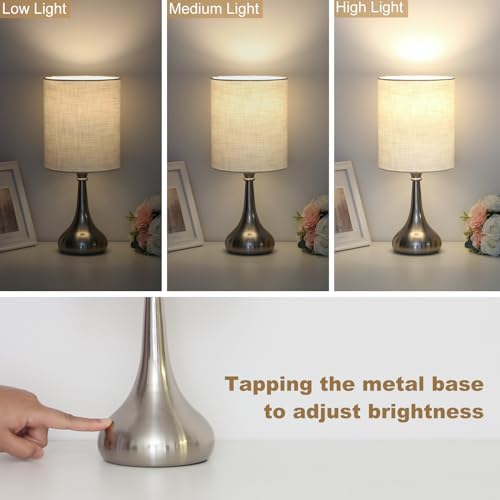 Touch Control Table Lamp, 3 Way Dimmable Simple Night Light Lamp with White Lampshade Silver Metal Base, Small Bedside Table Lamp for Bedroom, Office, Dorm, A19 9W 3000K Bulb Included - Image 4