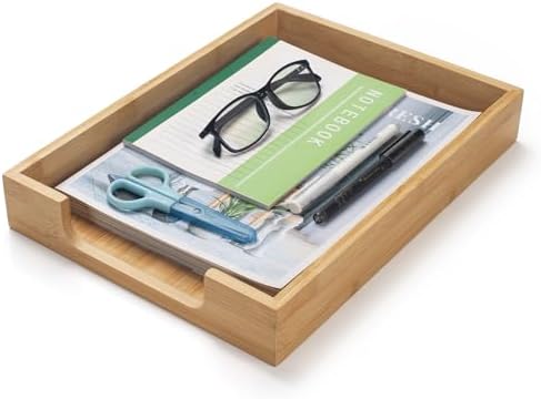 Bamboo Letter Tray, Wood Desk Tray, Wooden Desk Organizer, A4 Paper, Document, File, Mail, Magazine Storage Basket for Office, Classroom, Home Desktop by XIMISISE