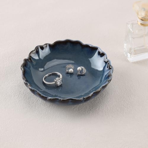 HOME SMILE Ceramic Jewelry Ring Dish Pastel Blue Ruffled |Trinket Tray for Rings, Earrings, Necklaces|Gifts for Women|Vanity Organizer & Bathroom Decor by HOMESMILE