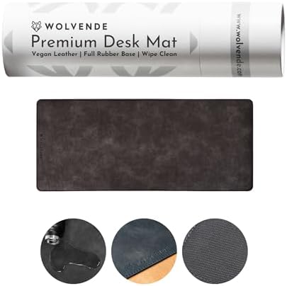 Premium Distressed Faux Vegan Leather Desk Mat | Multifunctional Desk Pad for Home Office | (Black/Grey, 12" x 27.5") by Wolvende