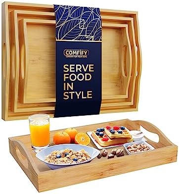 Comfify Bamboo Serving Trays – Set of 3 Ottoman Trays for Food, Entertaining, and Decor – Minimalist Design by Comfify