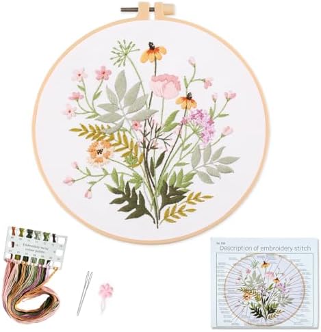 Silentsea Floral Embroidery Kit for Beginners – All-in-One DIY Stitching Set with Pre-Printed Fabric, Hoop & Threads – Perfect for Relaxing Craft Lovers. by Silentsea