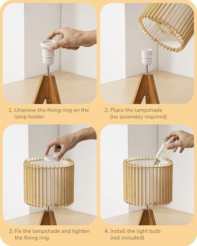 EDISHINE 14.17" Small Table Lamp, Wood-Colored Hollow Shade, E26 Base - Image 4