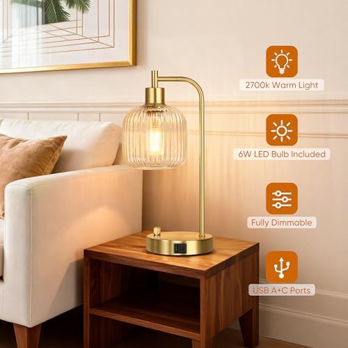 Clear Glass Table Lamps Set of 2, Dimmable Bedside Lamps for Living Room - Image 4