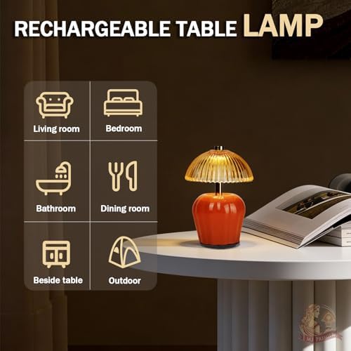 MJ PREMIER Rechargeable Table Lamp, Small Cordless Lamp with Timer, Orange - Image 6