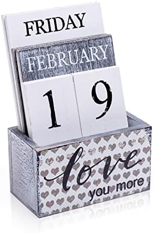 Notakia Perpetual Calendar Wooden Calendar Blocks Vintage Wood Block Calendar for Home Office Desk Accessories Week Month Date Display (Love you more) by Notakia