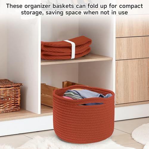 3 Pack Small Rope Storage Baskets, 9.82×9.82×7.1", Brick Red - Image 6