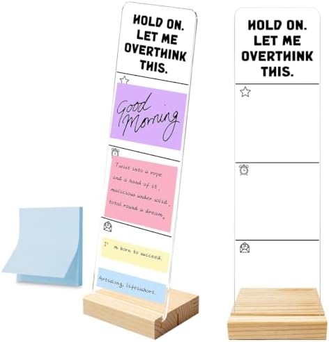 Monitor Memo Board with Removable Wooden Base Acrylic Portable Sticky Note Holder, Hold on let Me Overthink This Acrylic Message Board Sign, Office Desk Set Sticky Notes 100 Sheets by HTBIG