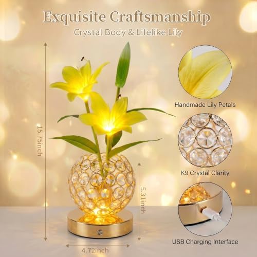 Stargazer Lily Crystal Table Lamp, Rechargeable Touch Flowers Lamp - Image 5