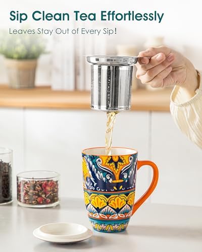 vancasso 18 Oz Tea Infuser Mug with Lid, Amber Iris Bloom - Image 5