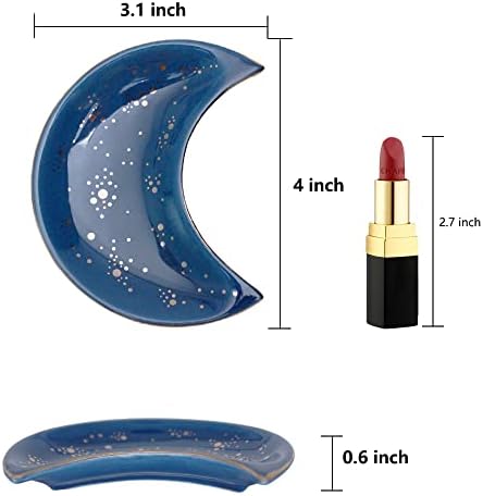 Soddeph Small Moon Ceramic Jewelry Tray, Decorative Trinket Dish, Ring Holder Plate, Modern Accent Tray for Bathroom, Nightstand, Entryway Table, Vanity (1, Blue) - Image 2